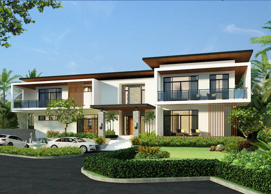 Easy Build Light Steel Prefab Villa High Performance Glass Wool Insulation With Two Levels