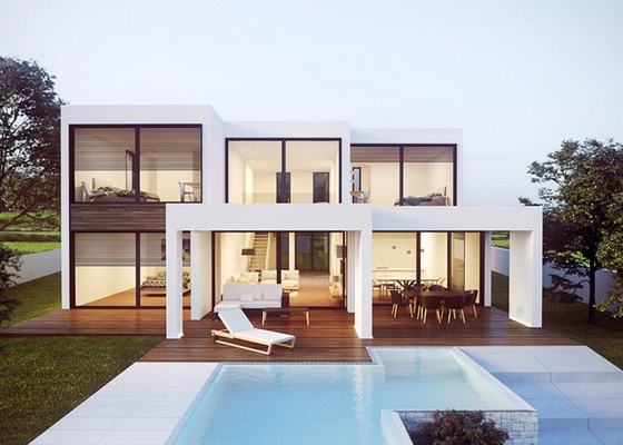 Hurricane-Proof Prefabricated House Villas With Double Glass PVC Sliding Windows And Steel Fascia Board Steel House Kits