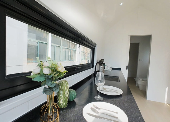 1 Bedroom 1 Bath 1 Kitchen 1 Living Prefabricated House Container Built On Trailer With Standing Seam Metal Cladding