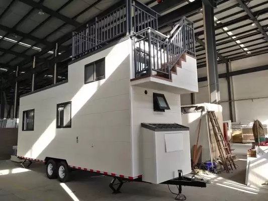 Wheeled Light Steel Prefab Tiny House With Metal PU Sandwich Panel Wall And Trailer