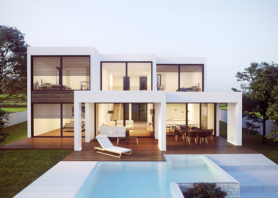 Hurricane-Proof Prefabricated House Villas With Double Glass PVC Sliding Windows And Steel Fascia Board Steel House Kits