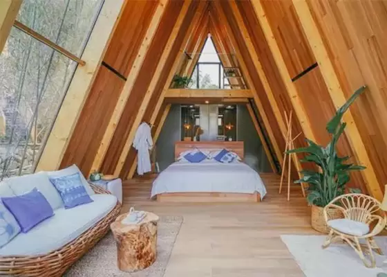 Prefab House Kits , Modern Light Steel Frame Bungalow，Holiday resort triangle house, mobile house,wooden house