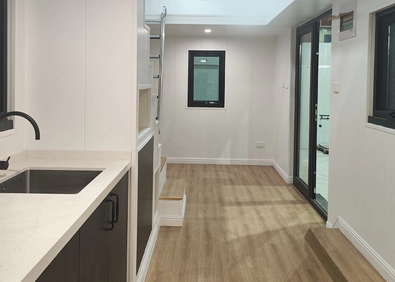 Wheeled Light Steel Prefab Tiny House With Metal PU Sandwich Panel Wall And Trailer