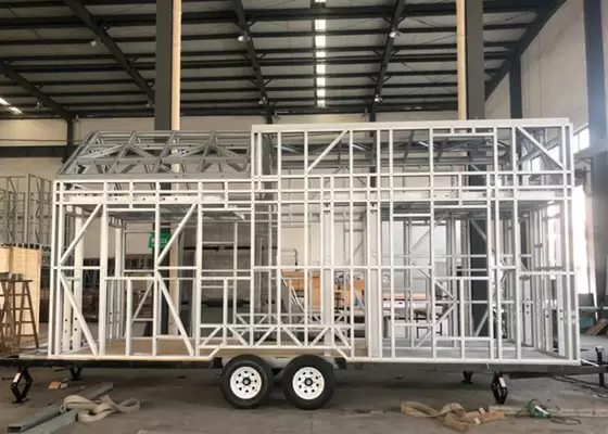 Prefabricated Light Steel Frame Tiny House On Wheels Long Life Span Tiny Prefab Homes