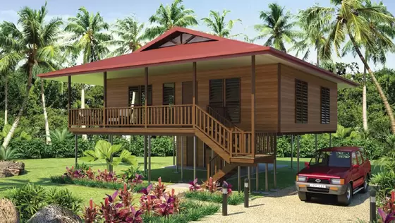 Light Steel Frame Wooden Home Beach Bungalows With Shower , Kitchen