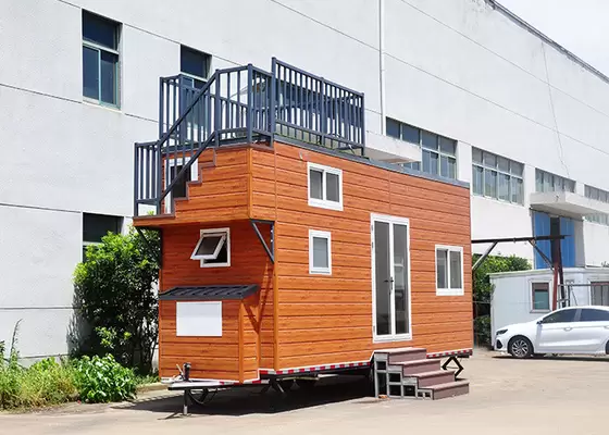 Light Steel Frame Prefab Tiny House On Wheels With Small Terrace For Sale And For Rent
