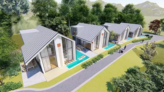 Prefab Light Steel Frame House Hotel Unit Optimal Integration With Landscape