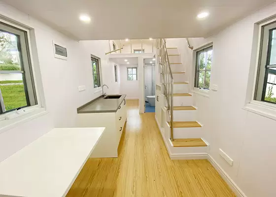 Prefabricated Light Steel Frame Tiny House On Wheels Long Life Span Tiny Prefab Homes